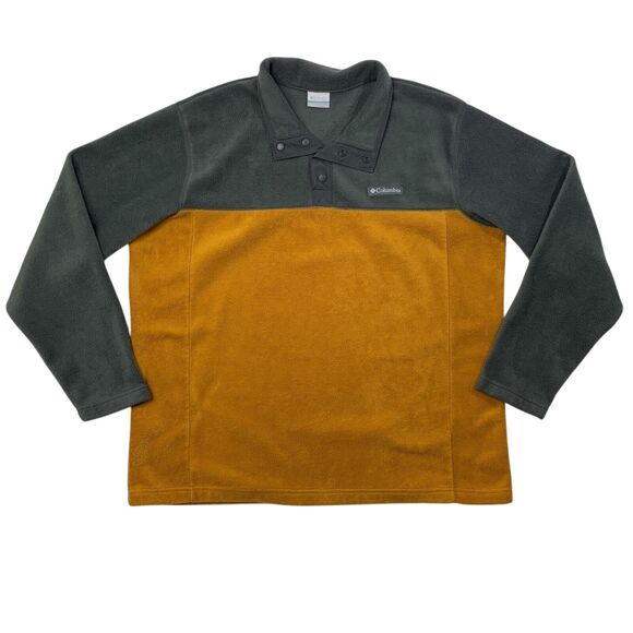 Columbia Fleece Mens Extra Large Grey Camel Steens Mountain Half Snap Sweatshirt - Picture 1 of 12
